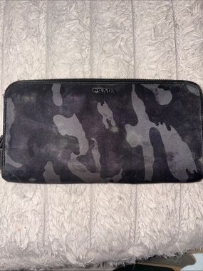 Prada Gray and Black Camouflage Zip Wallet